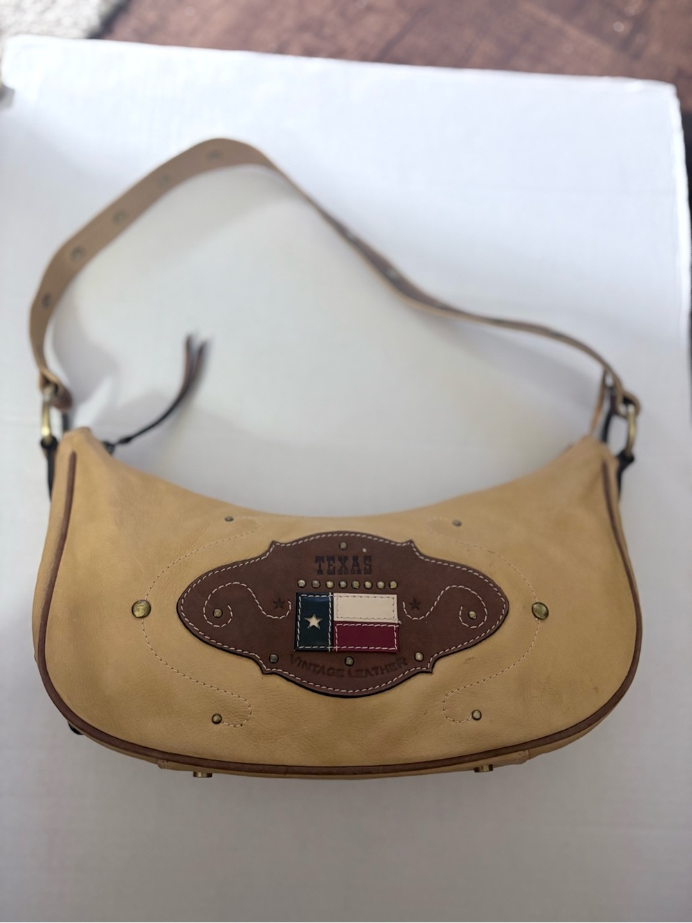 Western Traditions Vtg Y2K crescent hobo soft leather Texas Flag shoulder bag
